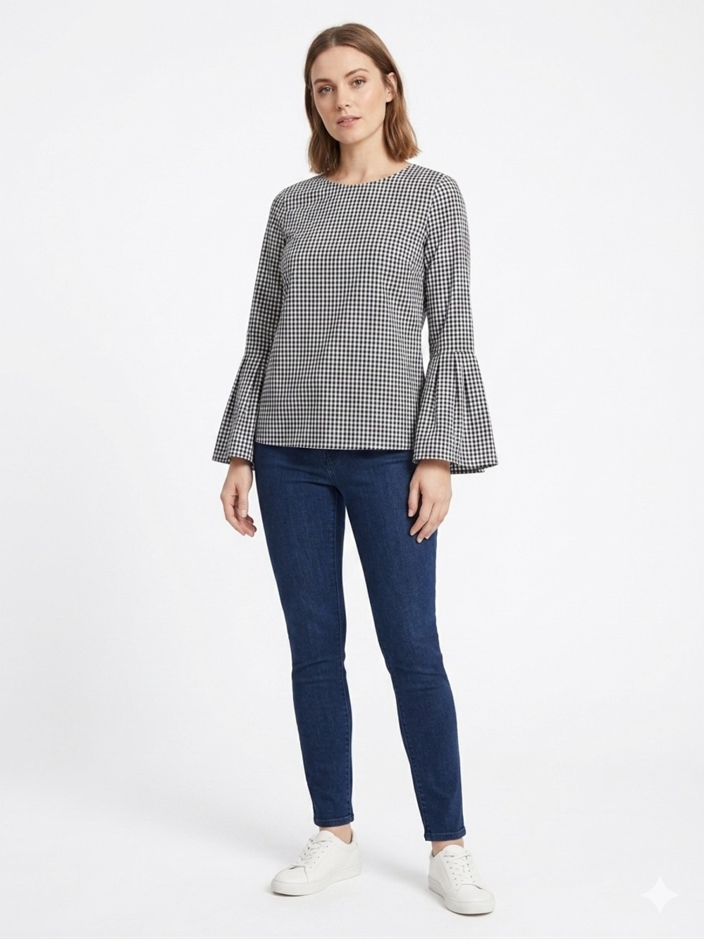beachlunchlounge NWOT Black & White Gingham Top Bell Sleeve